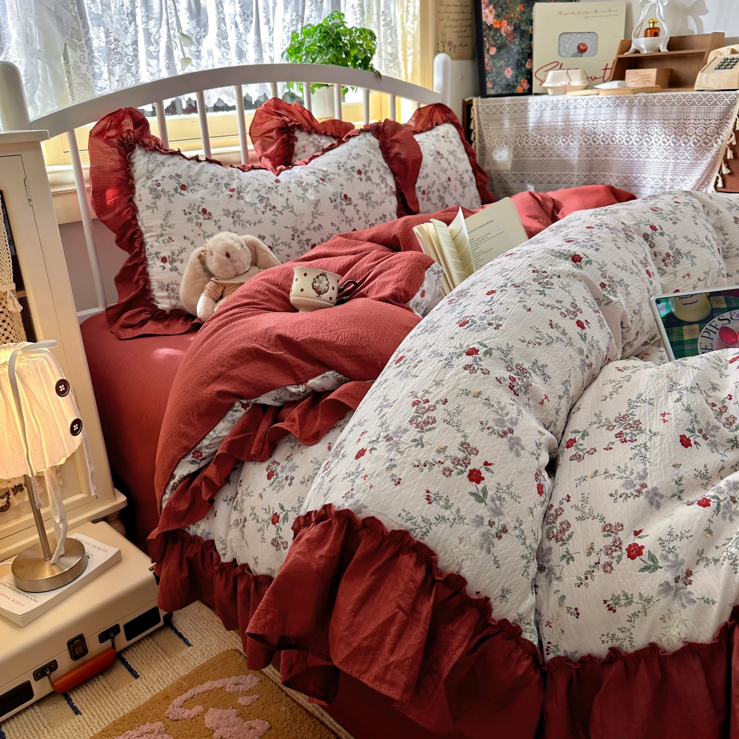 Aesthetic Floral Duvet Cover - Set Sprei Bergaya Vintage Prancis, Motif