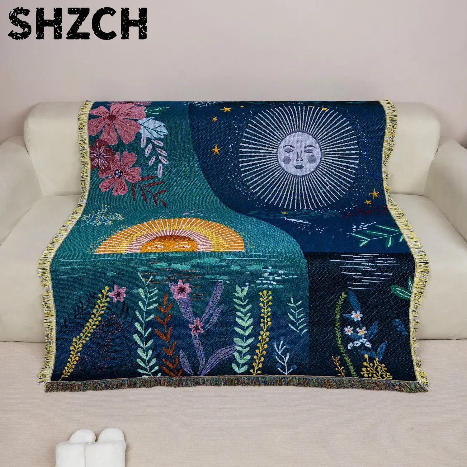 Taplak Dinding Tenun Motif Mat - Boho Throw Blanket Fringe ulasan dan harga