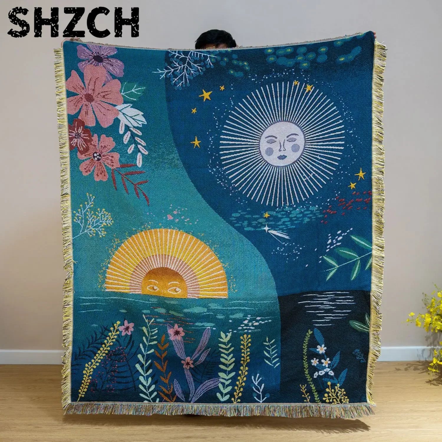 Taplak Dinding Tenun Motif Mat - Boho Throw Blanket Fringe ulasan dan harga